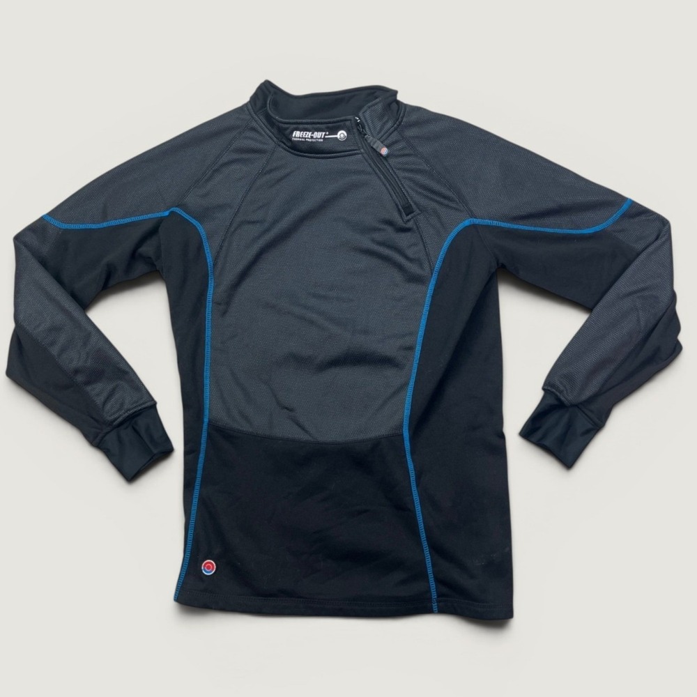 Freeze-Out Mens L Thermal Top Black Blue Mock Neck 1/4 Zip Base Layer